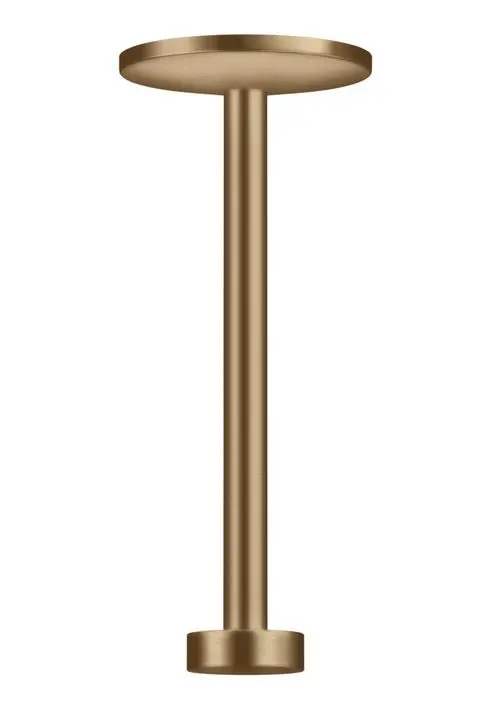 Vertikales Deckenanschlussstück aus gebürstetem Bronze für Profi-Duschsysteme von AXOR. Schlichtes Design mit einer runden, flachen Oberseite und einer stabilen Basis.
